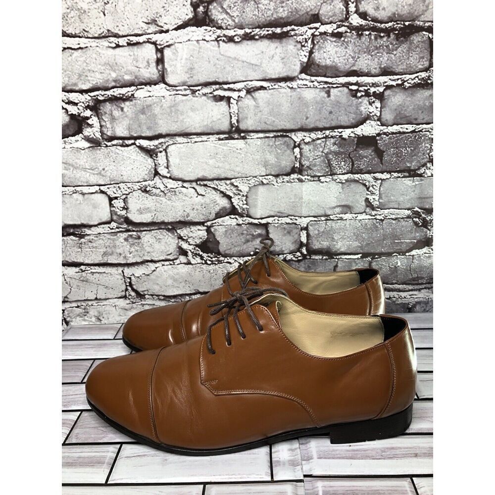 Bespoke Handmade Genuine Leather Brown Leather Cap Toe Dress Shoes Men Sz 13M US